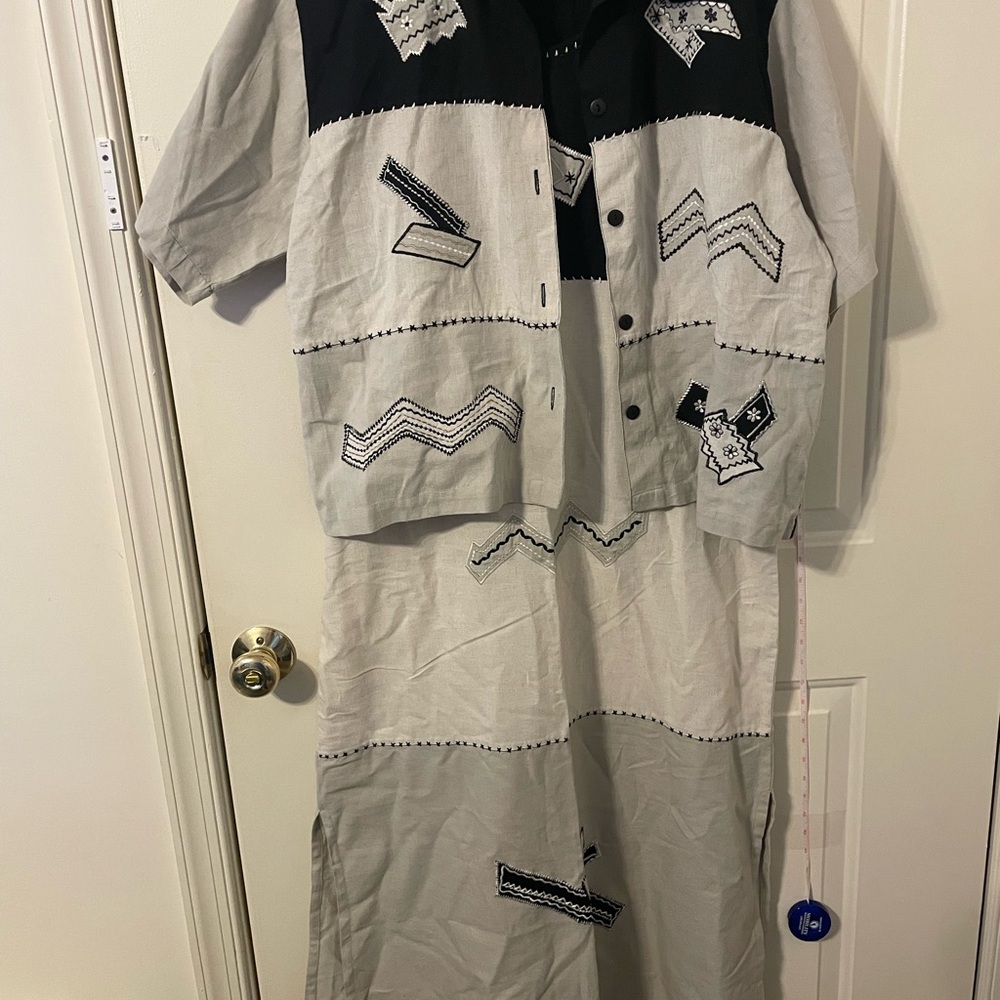 Vintage Black and Gray Geometric Dress Set